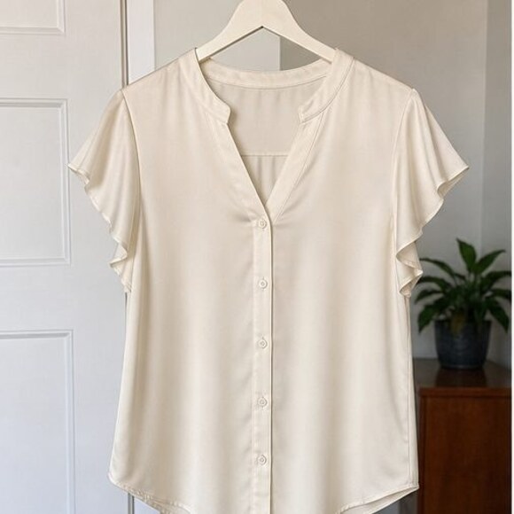 None Tops - Cream Lace Trim Top